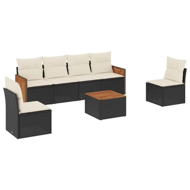vidaXL 7-Tlg Garten-Sofagarnitur mit Kissen Schwarz Poly Rattan 3227547