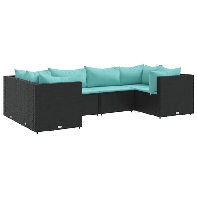 vidaXL 6-Tlg Garten-Lounge-Set mit Kissen Schwarz Poly Rattan 3308252