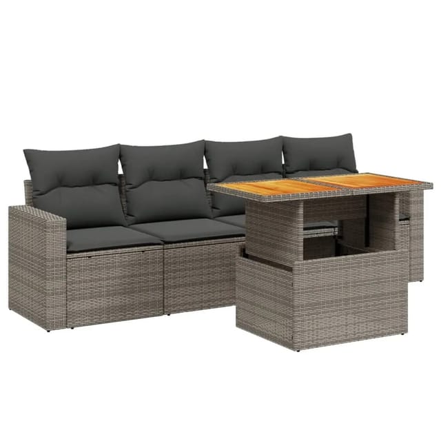 vidaXL 5-Tlg Garten-Sofagarnitur mit Kissen Grau Poly Rattan 3271193