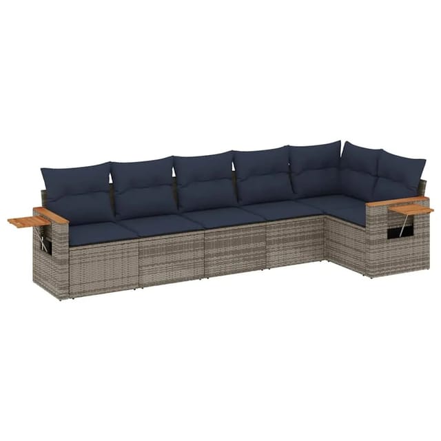 vidaXL 6-Tlg Garten-Sofagarnitur mit Kissen Grau Poly Rattan 3226831