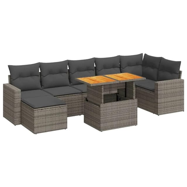 vidaXL 8-Tlg Garten-Sofagarnitur mit Kissen Grau Poly Rattan 3327070
