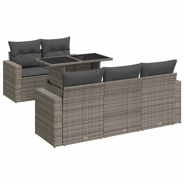 vidaXL 6-Tlg Garten-Sofagarnitur mit Kissen Grau Poly Rattan 3326251