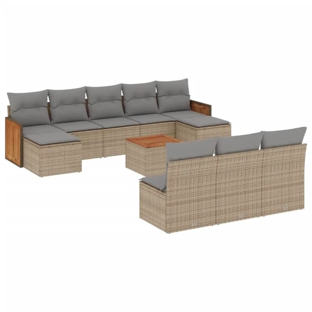 vidaXL 11-Tlg Garten-Sofagarnitur mit Kissen Beige Poly Rattan 3228075