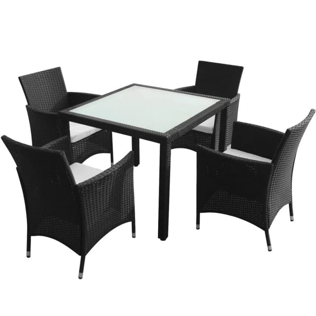 vidaXL 5-Tlg Garten-Essgruppe mit Auflagen Poly Rattan Schwarz 43122