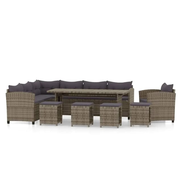 vidaXL 7-Tlg Garten-Lounge-Set mit Kissen Poly Rattan Grau 3098170