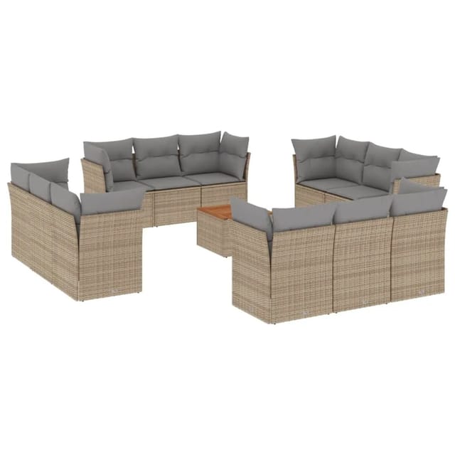 vidaXL 13-Tlg Garten-Sofagarnitur mit Kissen Beige Poly Rattan 3255870