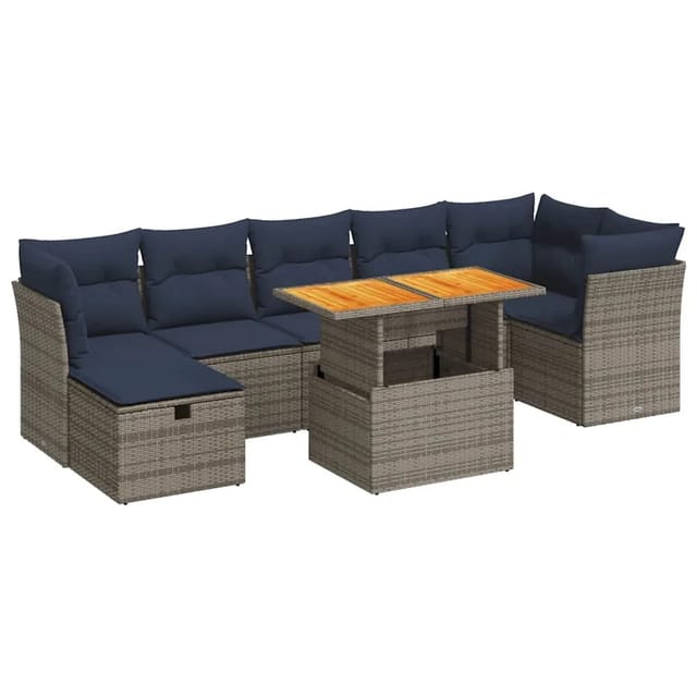 vidaXL 8-Tlg Garten-Sofagarnitur mit Kissen Braun Poly Rattan Akazie 3327985