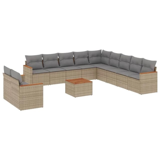 vidaXL 12-Tlg Garten-Sofagarnitur mit Kissen Beige Poly Rattan 3258538