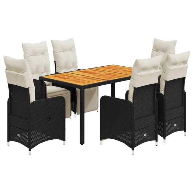 vidaXL 7-Tlg Garten-Bistro-Set mit Kissen Schwarz Poly Rattan 3277130