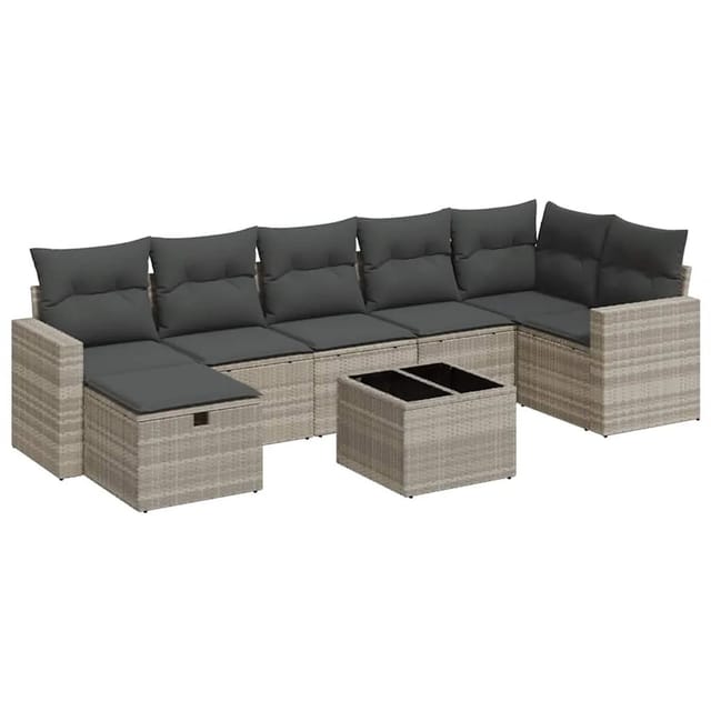 vidaXL 8-Tlg Garten-Sofagarnitur mit Kissen Hellgrau Poly Rattan 3325418