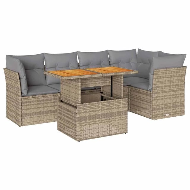vidaXL 6-Tlg Garten-Sofagarnitur mit Kissen Beige Poly Rattan 3326929