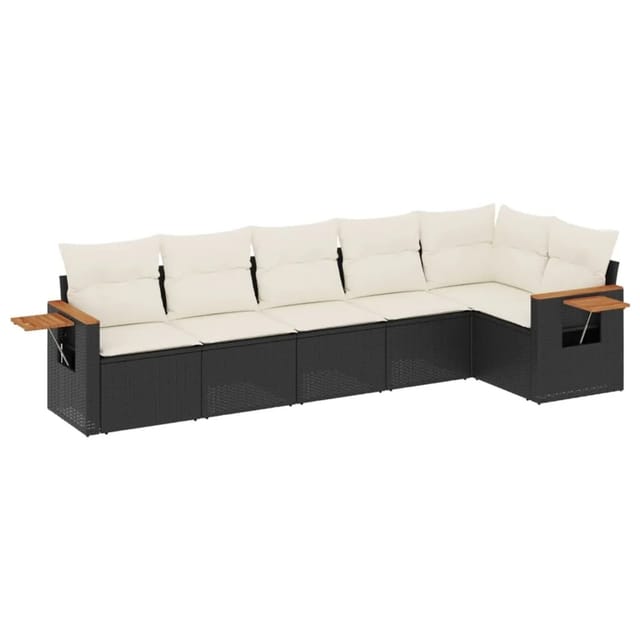 vidaXL 6-Tlg Garten-Sofagarnitur mit Kissen Schwarz Poly Rattan 3226826