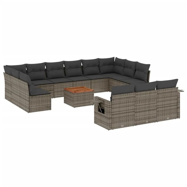 vidaXL 14-Tlg Garten-Sofagarnitur mit Kissen Grau Poly Rattan 3257138