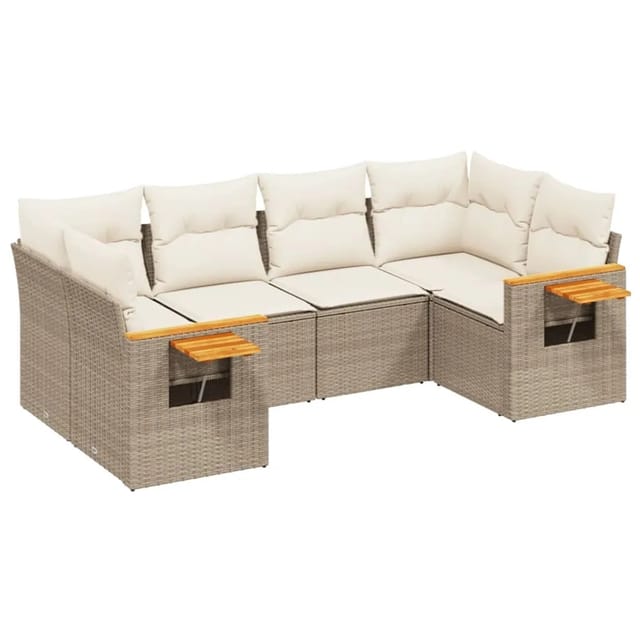 vidaXL 6-Tlg Garten-Sofagarnitur mit Kissen Beige Poly Rattan 3259503