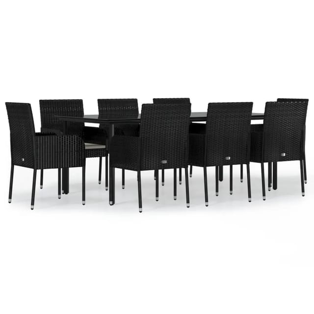 vidaXL 9-Tlg Garten-Essgruppe mit Kissen Schwarz Poly Rattan 3185159
