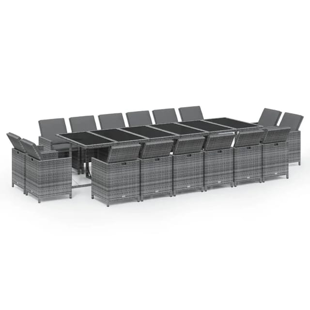 vidaXL 17-Tlg Garten-Essgruppe mit Kissen Poly Rattan Grau 3095618