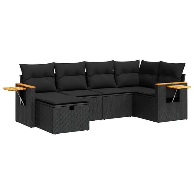 vidaXL 6-Tlg Garten-Sofagarnitur mit Kissen Schwarz Poly Rattan 3325968