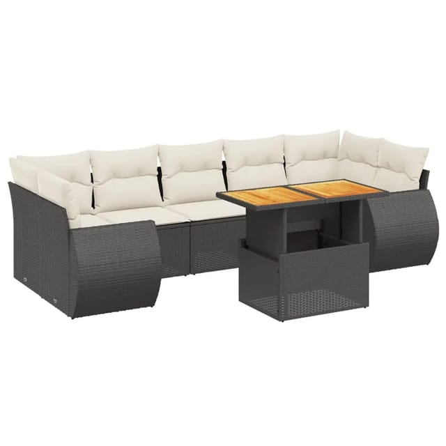 vidaXL 8-Tlg Garten-Sofagarnitur mit Kissen Schwarz Poly Rattan 3272106