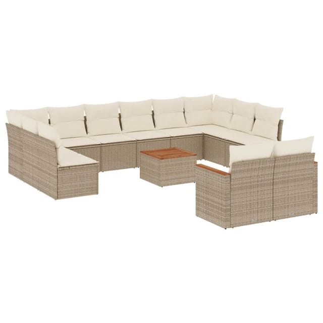 vidaXL 13-Tlg Garten-Sofagarnitur mit Kissen Beige Poly Rattan 3226450