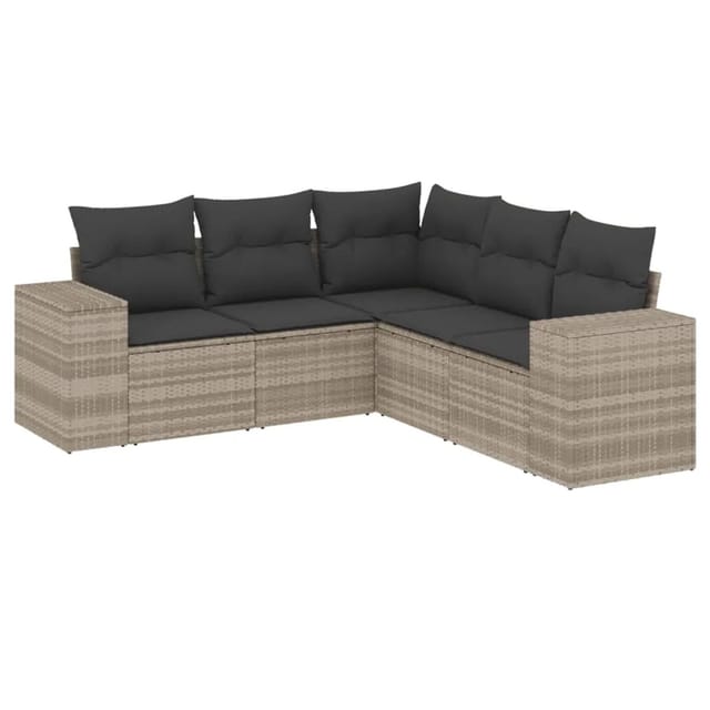 vidaXL 5-Tlg Garten-Sofagarnitur mit Kissen Hellgrau Poly Rattan 3254889