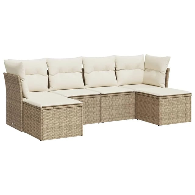 vidaXL 6-Tlg Garten-Sofagarnitur mit Kissen Beige Poly Rattan 3249847