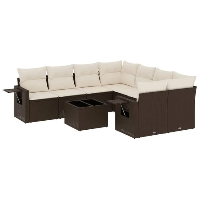 vidaXL 9-Tlg Garten-Sofagarnitur mit Kissen Braun Poly Rattan 3219962