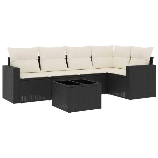 vidaXL 6-Tlg Garten-Sofagarnitur mit Kissen Schwarz Poly Rattan 3218926