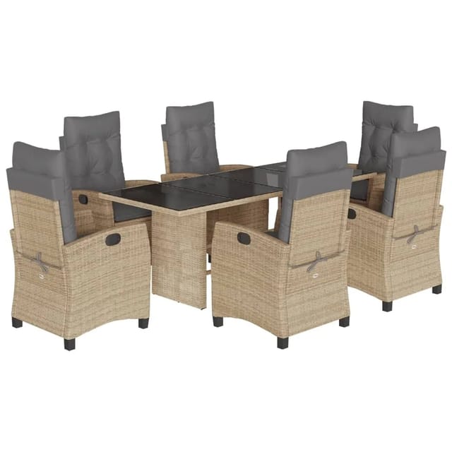 vidaXL 7-Tlg Garten-Essgruppe mit Kissen Beigemischung Poly Rattan 3212695
