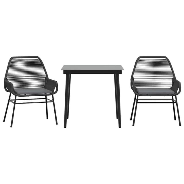 vidaXL 3-Tlg Garten-Essgruppe mit Kissen Schwarz Poly Rattan Glas 3334464