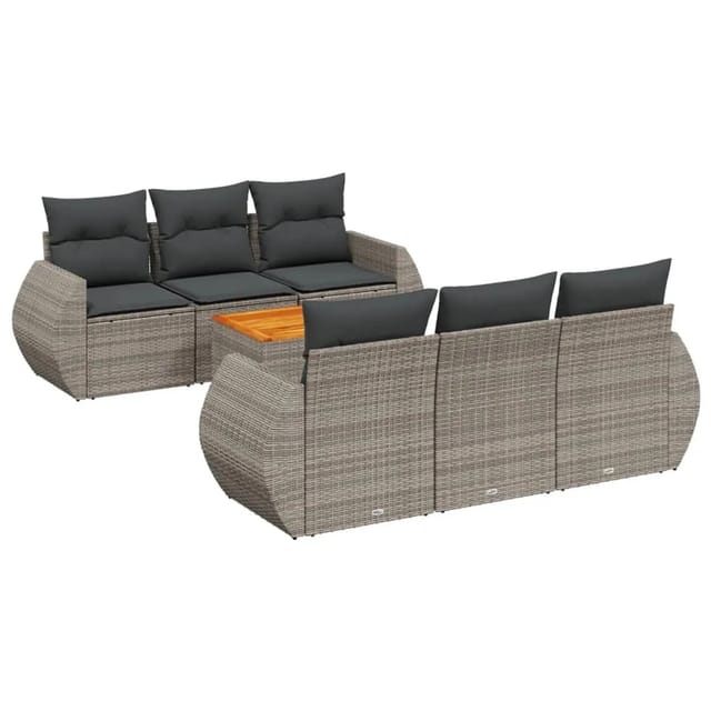vidaXL 7-Tlg Garten-Sofagarnitur mit Kissen Grau Poly Rattan 3257229
