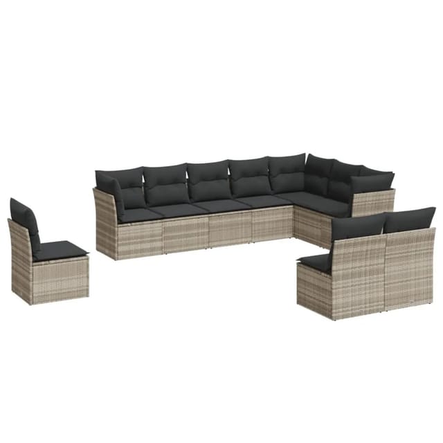 vidaXL 10-Tlg Garten-Sofagarnitur mit Kissen Hellgrau Poly Rattan 3217802