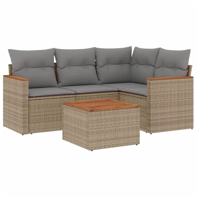 vidaXL 5-Tlg Garten-Sofagarnitur mit Kissen Beige Poly Rattan 3225940