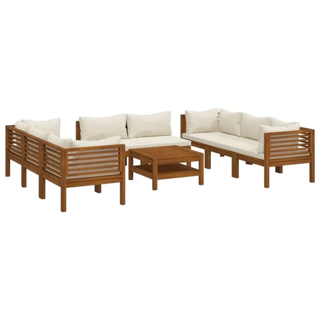 vidaXL 9-Tlg Garten-Lounge-Set mit Creme Kissen Massivholz Akazie 3086936