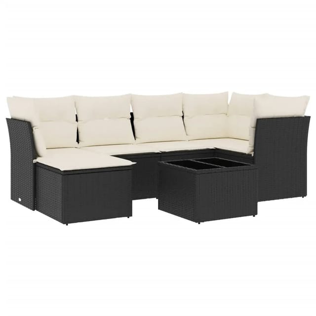 vidaXL 7-Tlg Garten-Sofagarnitur mit Kissen Schwarz Poly Rattan 3249795