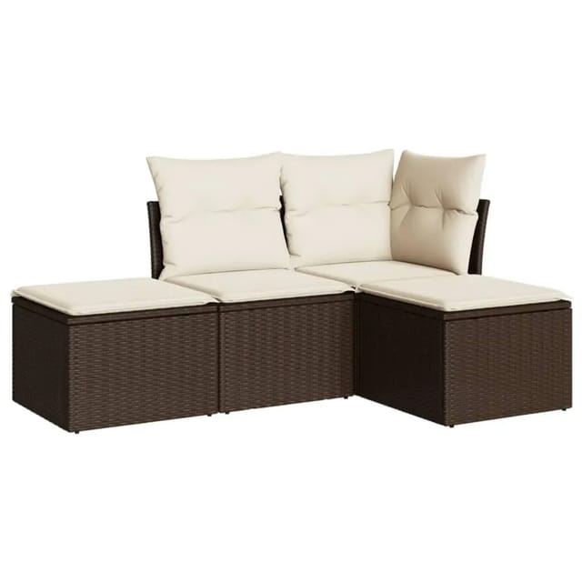 vidaXL 4-Tlg Garten-Sofagarnitur mit Kissen Braun Poly Rattan 3249322