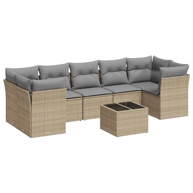 vidaXL 8-Tlg Garten-Sofagarnitur mit Kissen Beige Poly Rattan 3249128