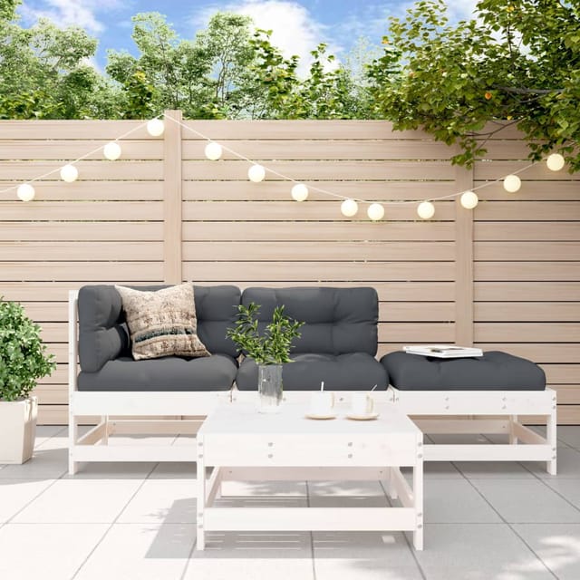 vidaXL 4-Tlg Garten-Lounge-Set Weiß Massivholz Kiefer 3186495