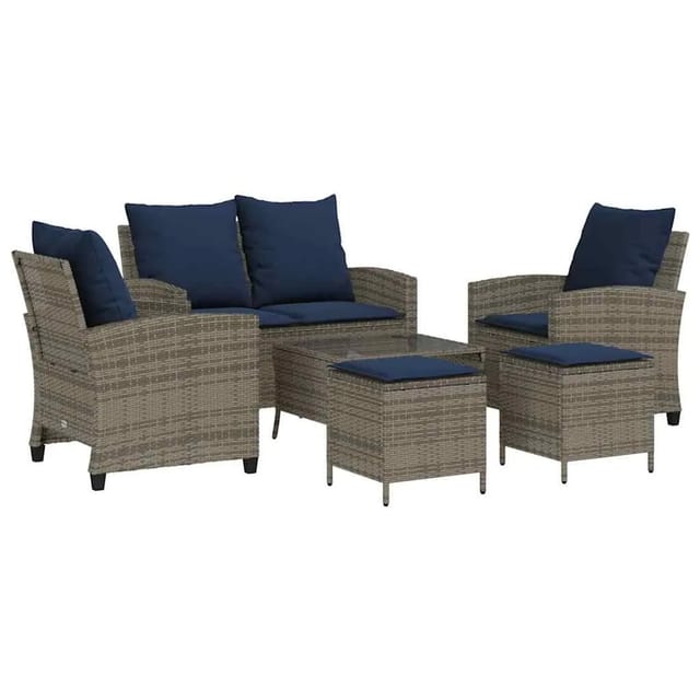 vidaXL 6-Tlg Garten-Sofagarnitur mit Kissen Grau Poly Rattan 3324584