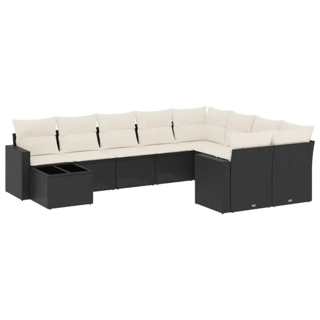 vidaXL 10-Tlg Garten-Sofagarnitur mit Kissen Schwarz Poly Rattan 3219446
