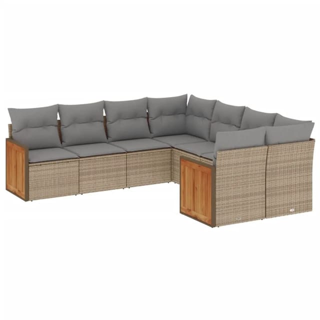 vidaXL 8-Tlg Garten-Sofagarnitur mit Kissen Beige Poly Rattan 3228236