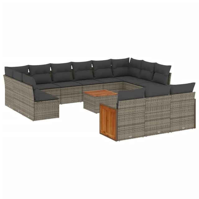 vidaXL 14-Tlg Garten-Sofagarnitur mit Kissen Grau Poly Rattan 3228146