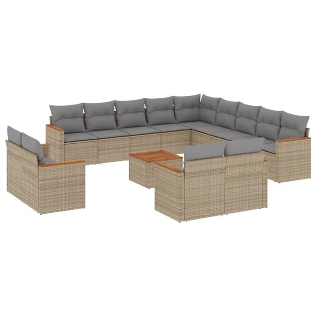 vidaXL 14-Tlg Garten-Sofagarnitur mit Kissen Beige Poly Rattan 3226535