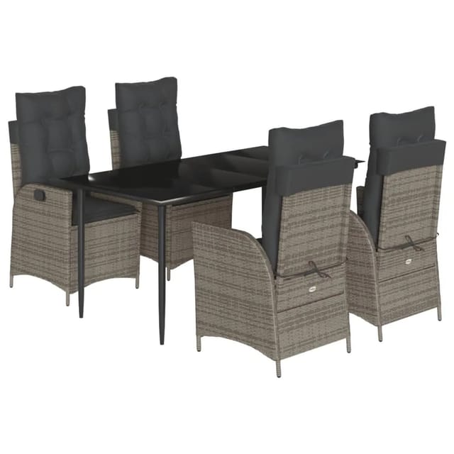 vidaXL 5-Tlg Garten-Essgruppe mit Kissen Grau Poly Rattan 3213218