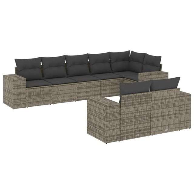 vidaXL 8-Tlg Garten-Sofagarnitur mit Kissen Grau Poly Rattan 3255157