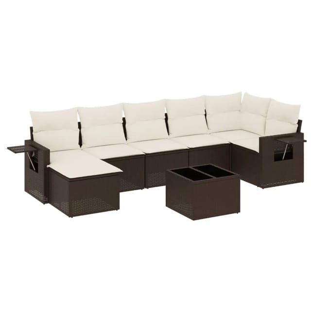 vidaXL 8-Tlg Garten-Sofagarnitur mit Kissen Braun Poly Rattan 3220492