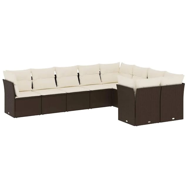 vidaXL 9-Tlg Garten-Sofagarnitur mit Kissen Braun Poly Rattan 3218173