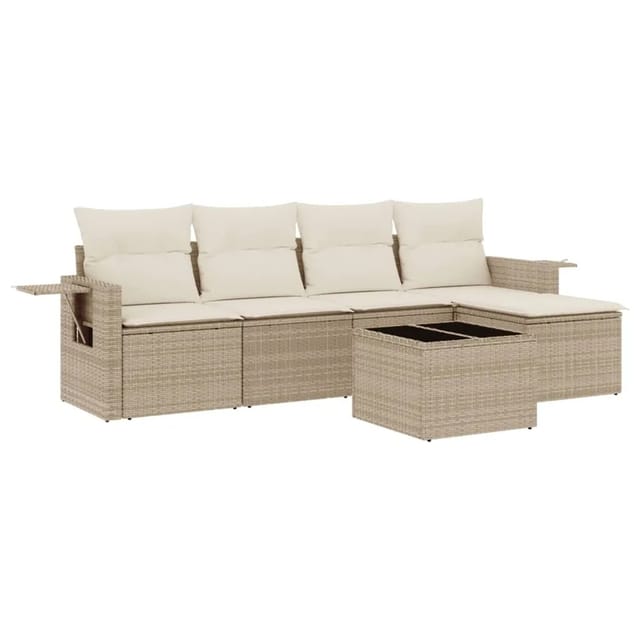 vidaXL 6-Tlg Garten-Sofagarnitur mit Kissen Beige Poly Rattan 3252435