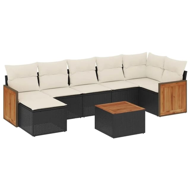 vidaXL 8-Tlg Garten-Sofagarnitur mit Kissen Schwarz Poly Rattan 3260278