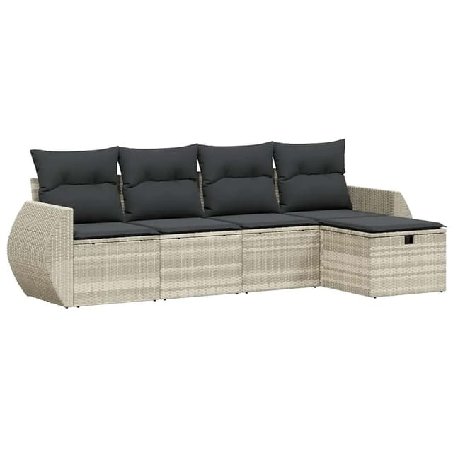 vidaXL 5-Tlg Garten-Sofagarnitur mit Kissen Hellgrau Poly Rattan 3264088