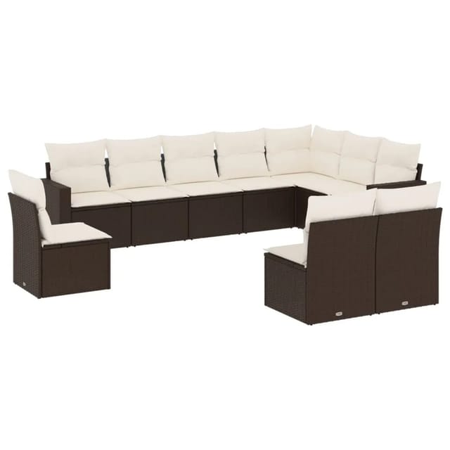 vidaXL 10-Tlg Garten-Sofagarnitur mit Kissen Braun Poly Rattan 3219103